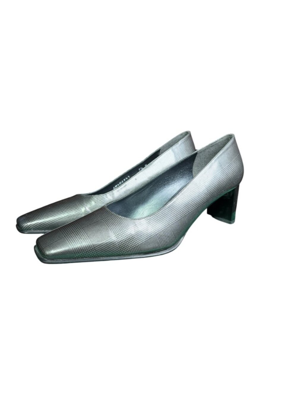 Stuart Weitzman Vintage 1990s Metallic Houndstooth Block Heel Pumps 7.5B